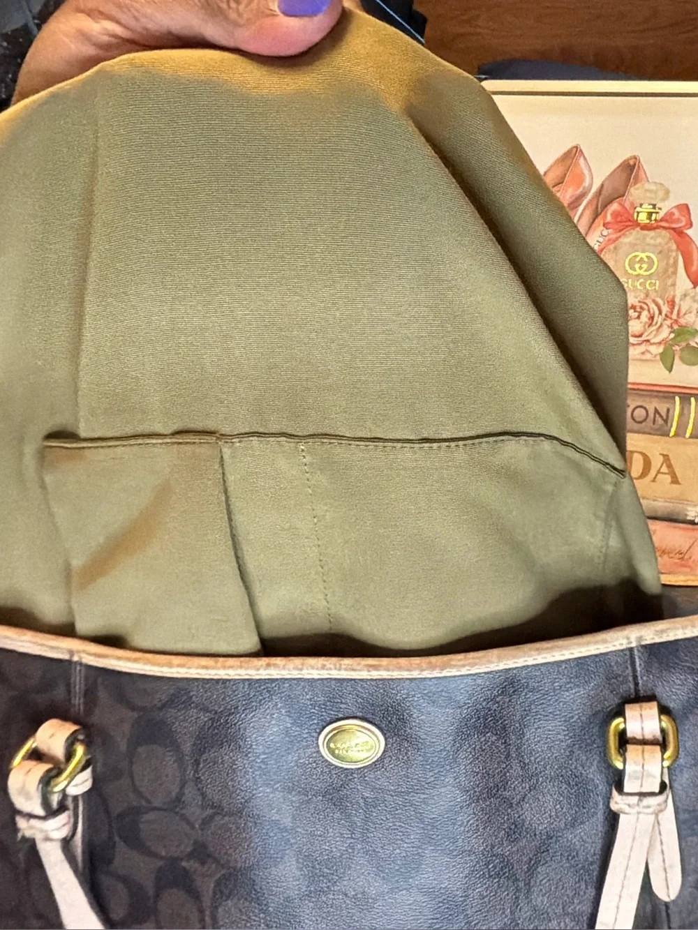 Coach Brown Signature Canvas Tote with Tan Leather Straps